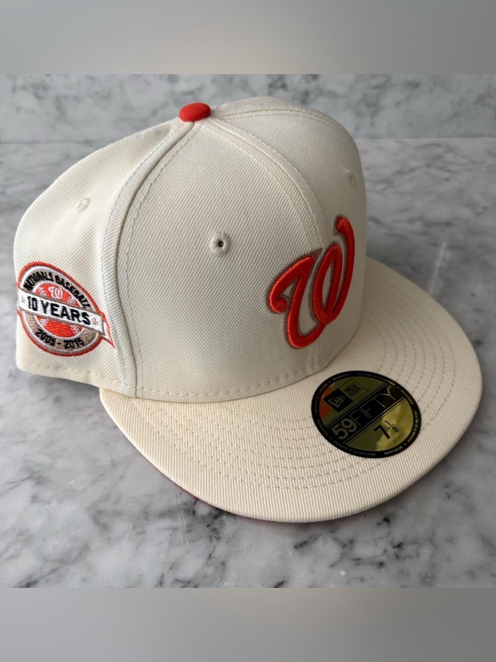 Washington Nationals Men 7 1/8 White Orange 59Fifty New Era Fitted Cap 2005-2010